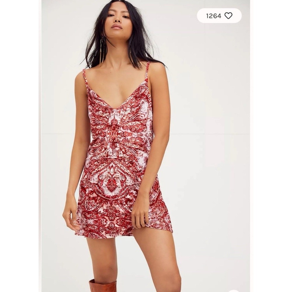 Free‎ People Enchanted Slip Velvet Mini Dress, Red Size Small